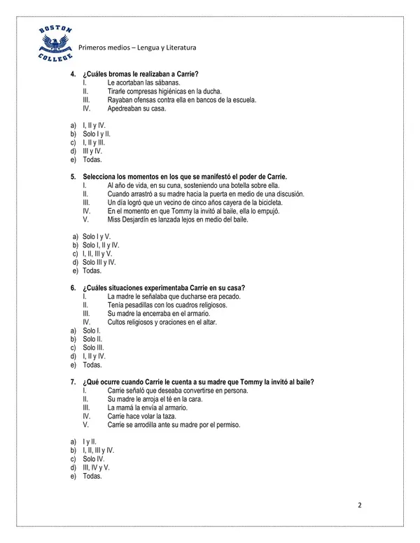 Evaluación "Carrie" Stephen King.