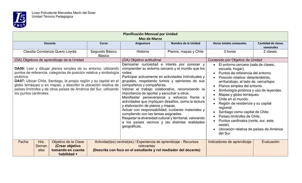Planificación 2° Básico Historia Unidad 1