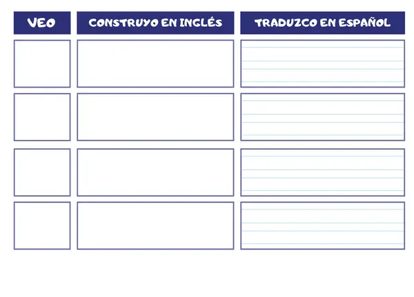 Plantilla para trabajar la lectoescritura  -  Español - Inglés