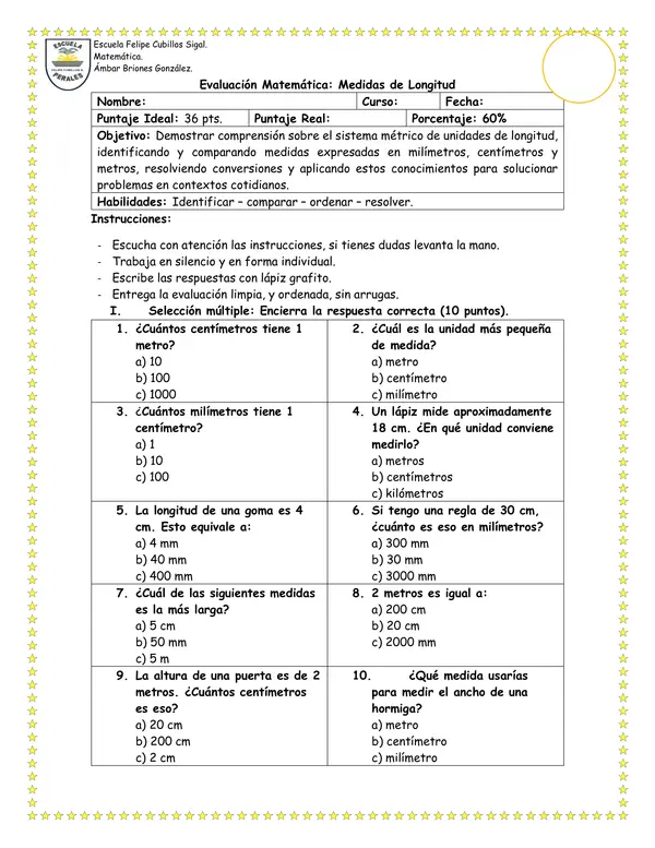 Evaluación Medidas de Longitud