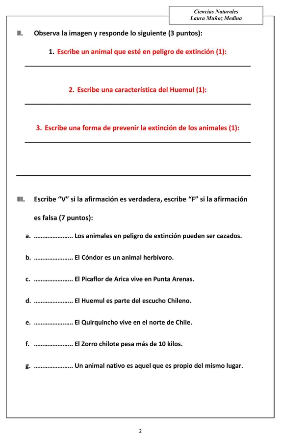 Evaluación Ciencias animales en peligro de extinción 