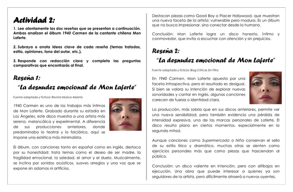 Guía de trabajo - Reseña musical