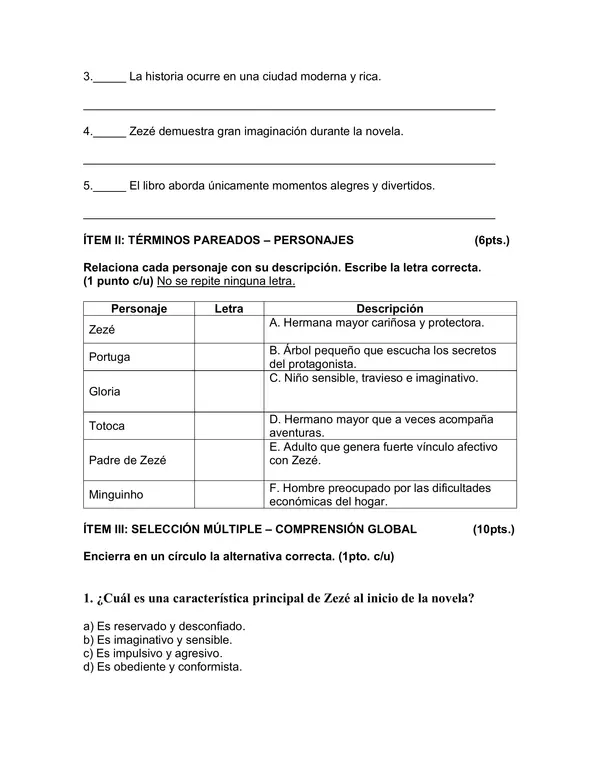 Evaluación del libro "Mi planta de naranja lima"