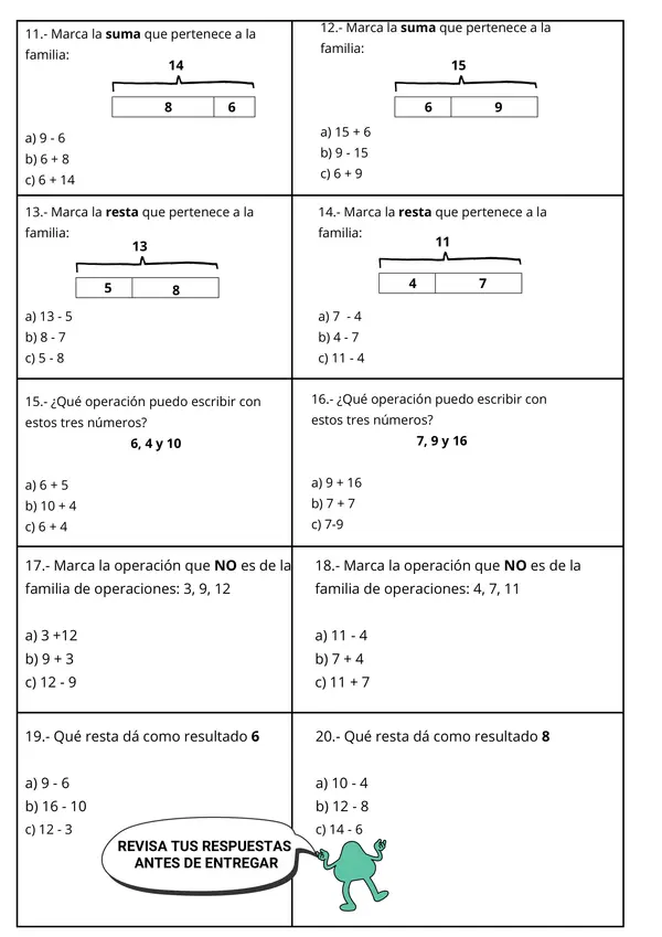 Evaluaciones: Adición, Sustracción y Multiplicación - Matemática Básica
