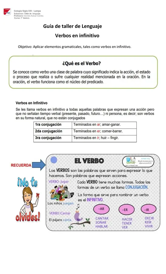 Guía verbos en infinitivo.