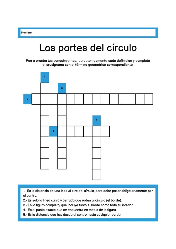 Crucigrama Las partes del círculo 