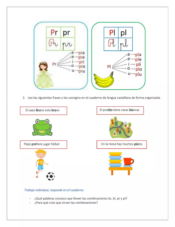Guía lengua castellana "Combinaciones br, bl, pr y pl"