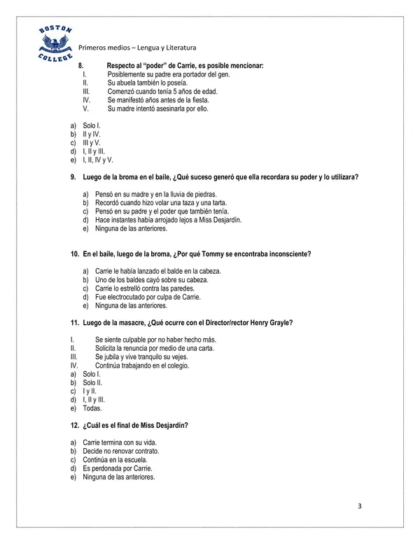 Evaluación "Carrie" Stephen King.