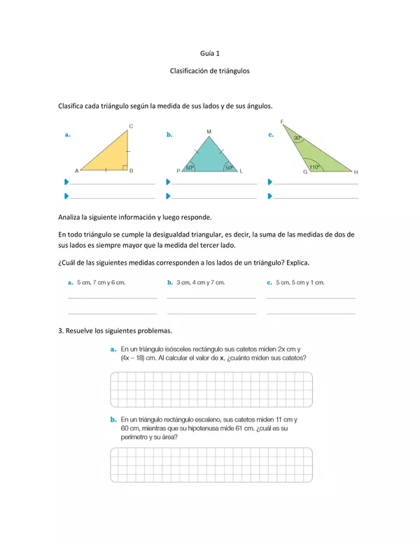 Guía 1 Clasificación de triángulos, OCTAVO BASICO, MATEMATICAS