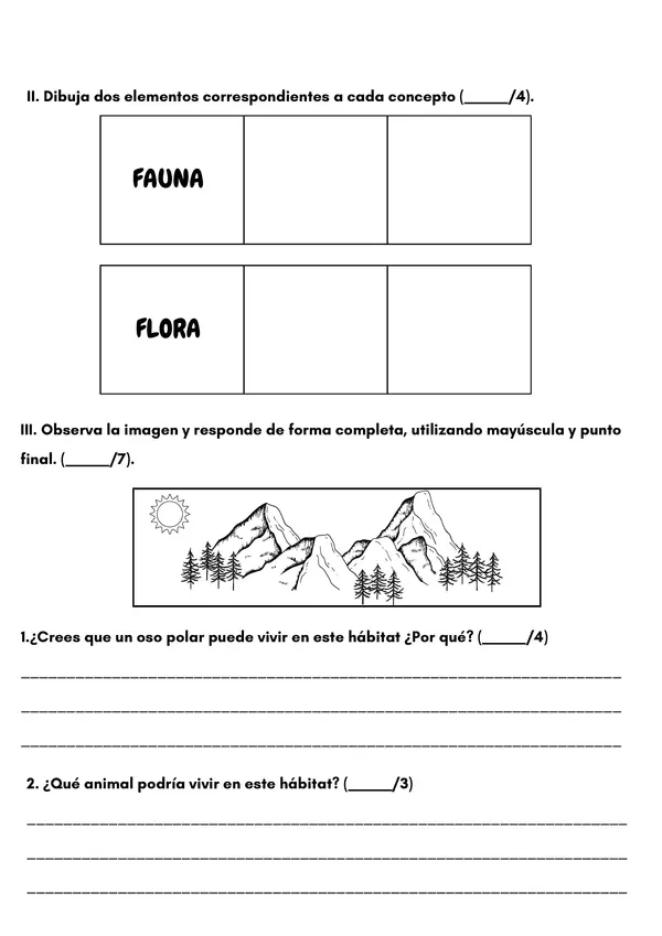 Evaluación: Hábitat, flora y fauna nativa