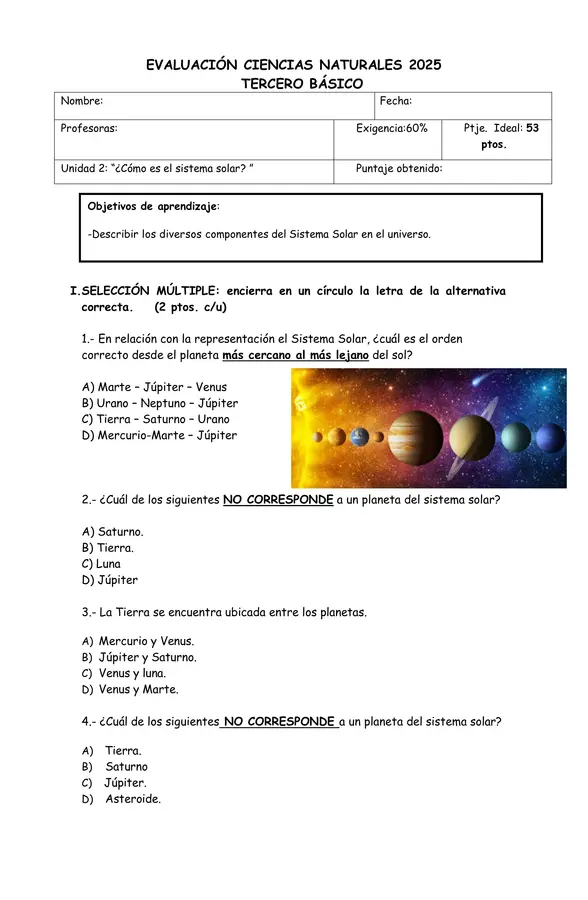 Evaluación Sistema Solar