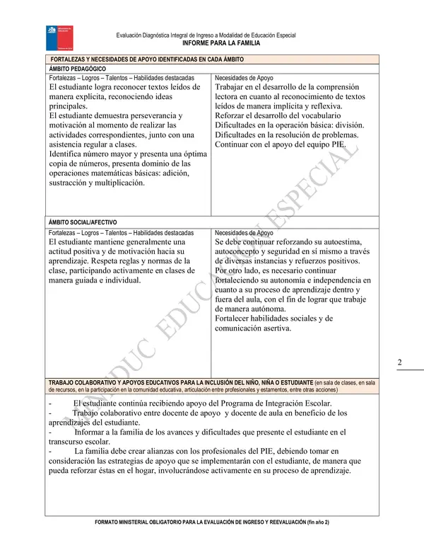 Formato Informe para la familia 