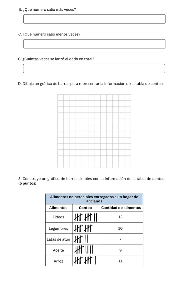 2° básico - Prueba sumativa; Tablas y gráficos