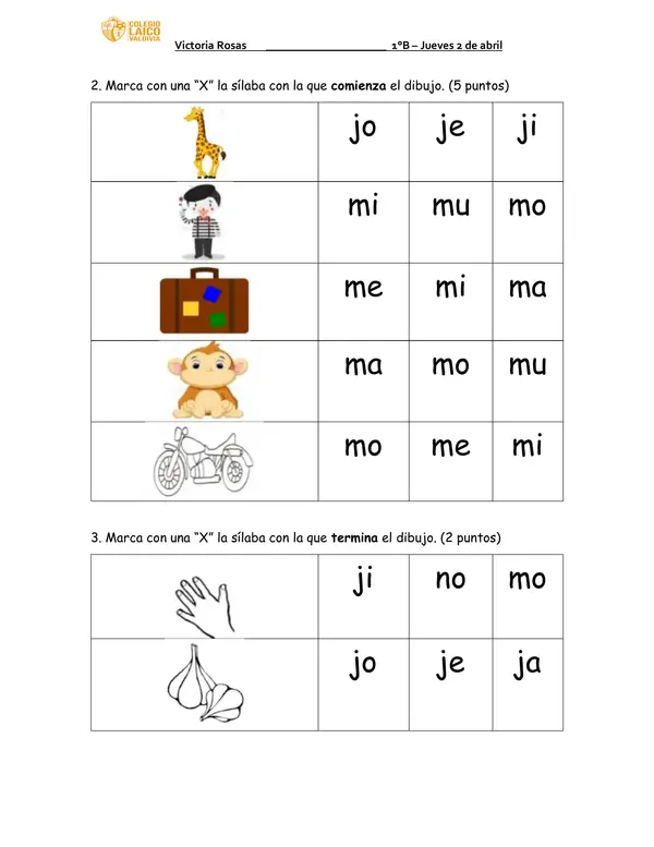 Prueba lección "ojo" y "mamá" método matte