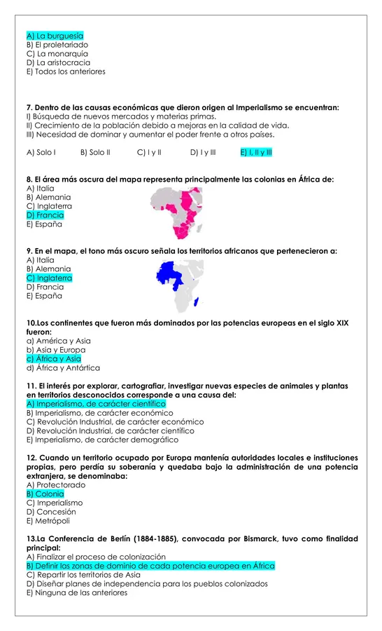 Prueba Historia - Revolución Industrial y el Imperialismo del siglo XIX