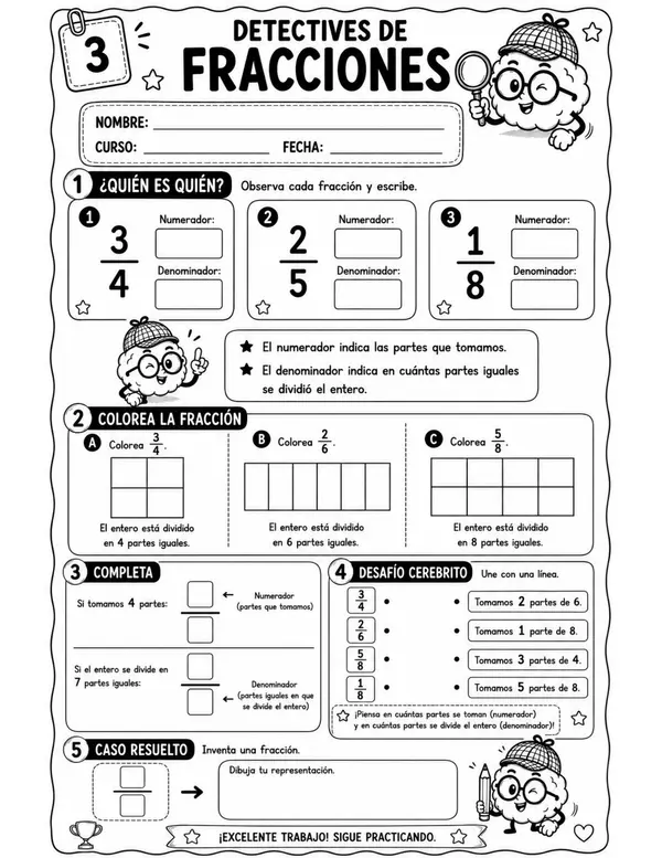 Detectives de Fracciones - Cuadernillo de 8 Fichas