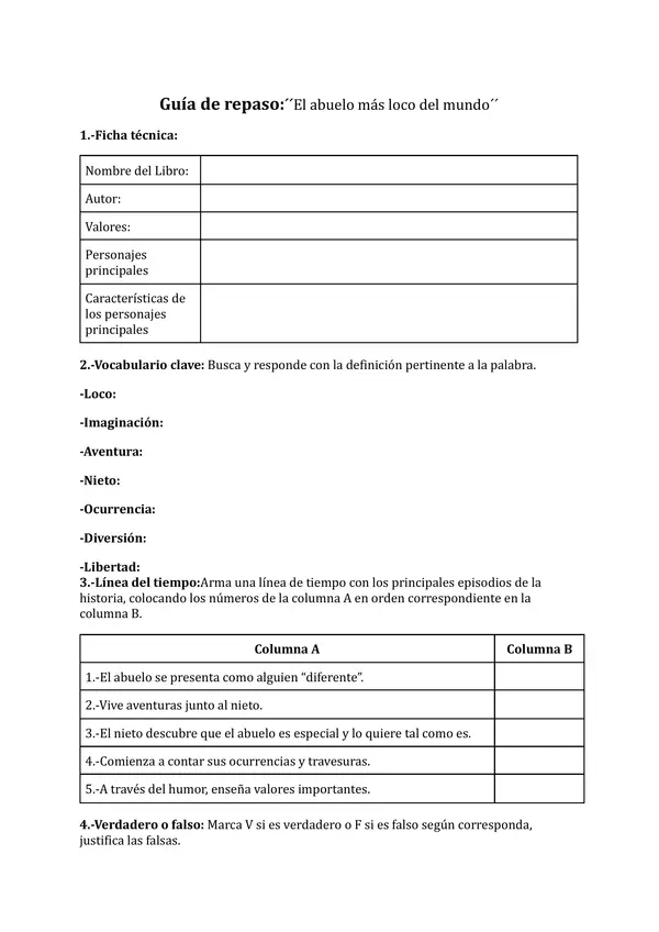 Guia de aprendizaje del libro ´´El abuelo más loco del mundo´´
