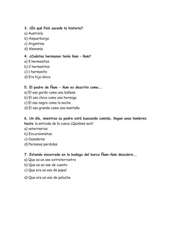Evaluación de comprensión lectora. “El oso que leía niños”