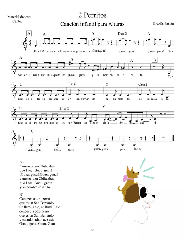 2 Perritos - Canción infantil para alturas. (Guía de canto)