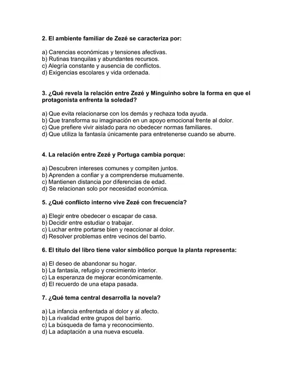Evaluación del libro "Mi planta de naranja lima"