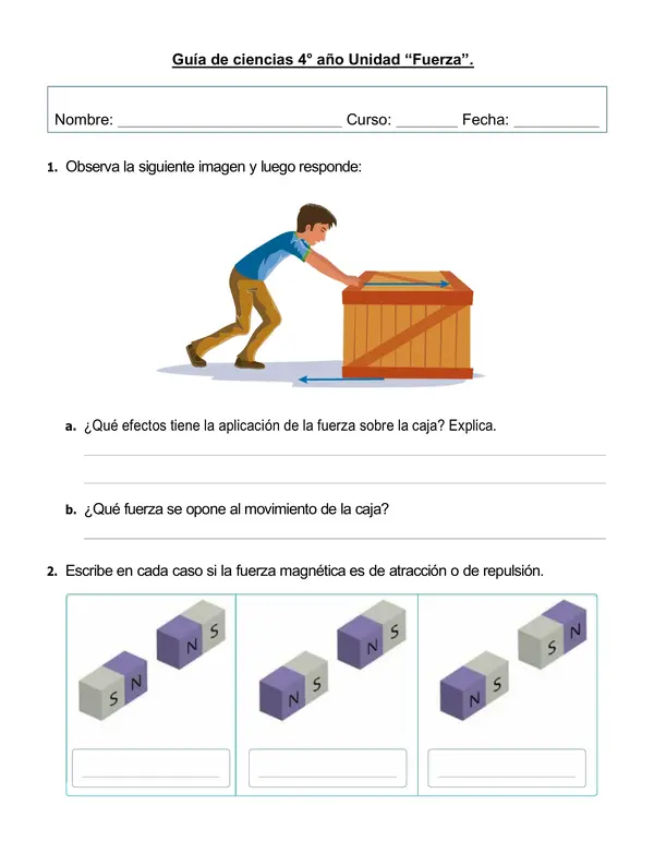 Guía de ciencias 4° año "Fuerza"