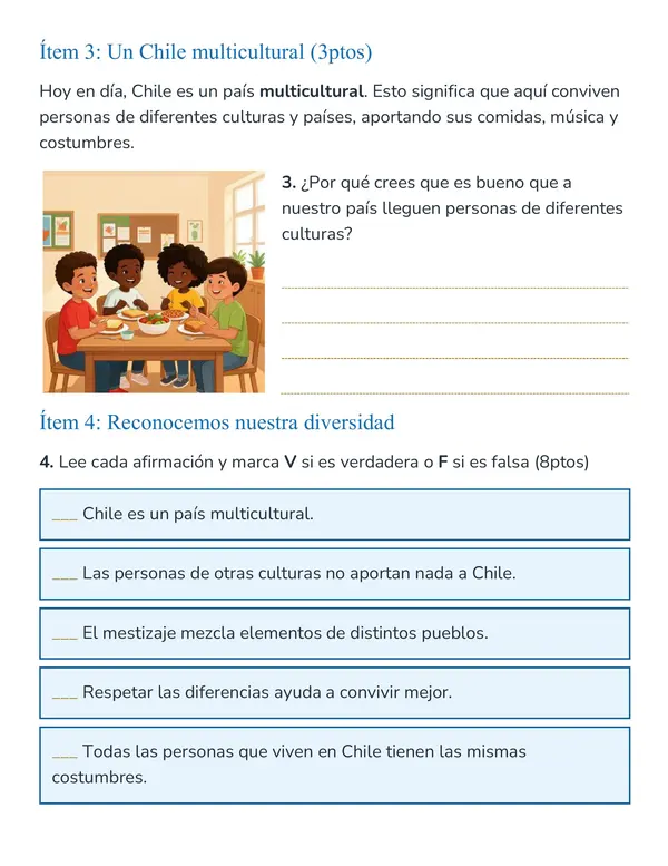 Evaluación: Chile, una sociedad mestiza 