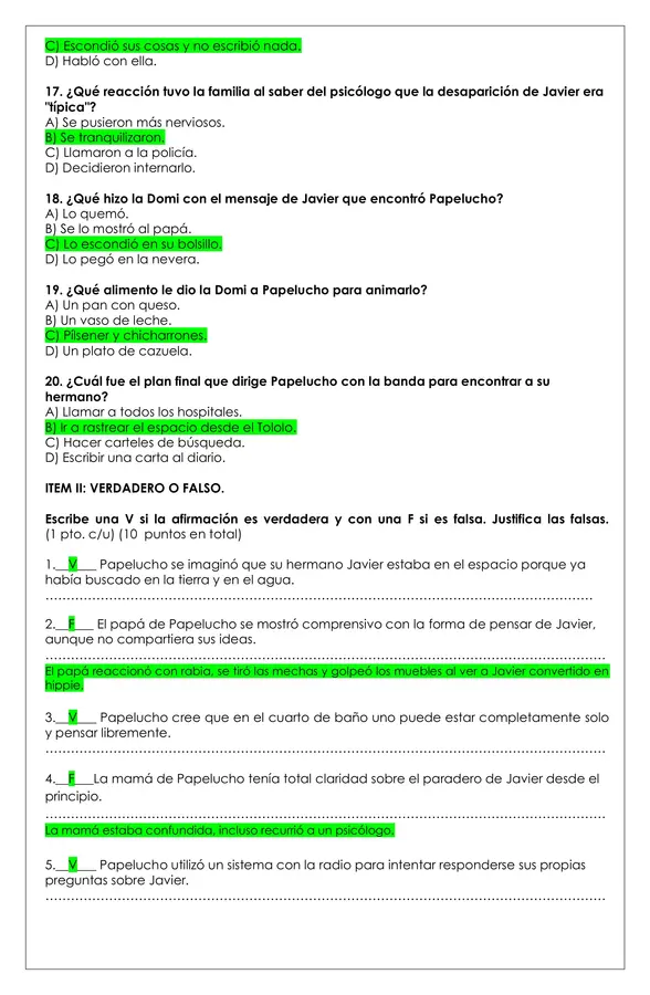Prueba Lectura - Papelucho, mi hermano Hippie