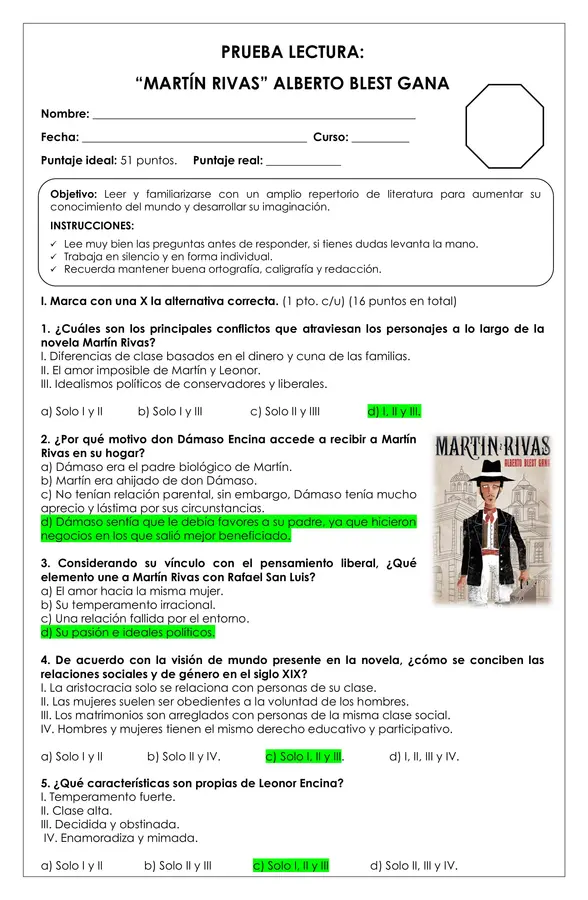 Prueba Lectura - Martín Rivas