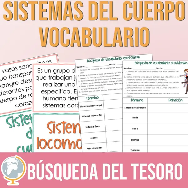 Sistemas del cuerpo Vocabulario Búsqueda del Tesoro