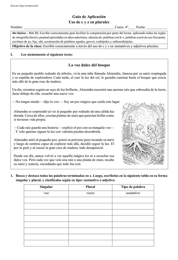 Guía de aplicación: uso de c y z en plurales
