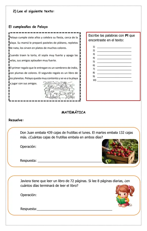 Guia EDITABLE de actividades de Lenguaje y Matemática cuarto año básico