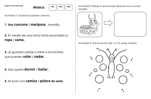 Actividades canción Una cuncuna amarilla