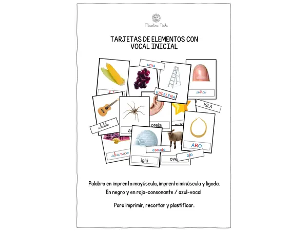 Tarjetas para la identificación de vocales. 