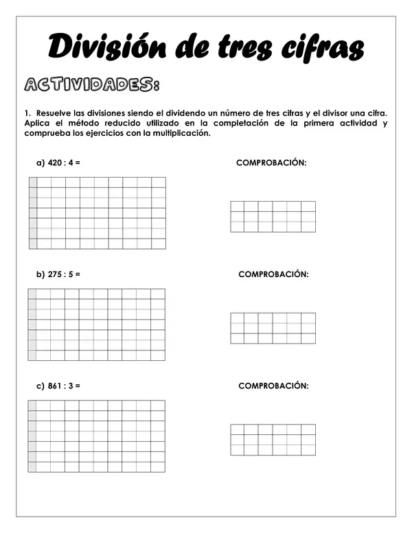 Guía de trabajo - División con tres cifras