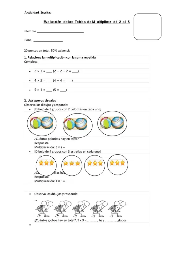 Test tablas de multiplicar tabla 2 al 5.