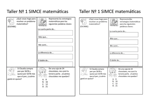 Ticket de entrada o salida, SIMCE matemáticas 4º básico