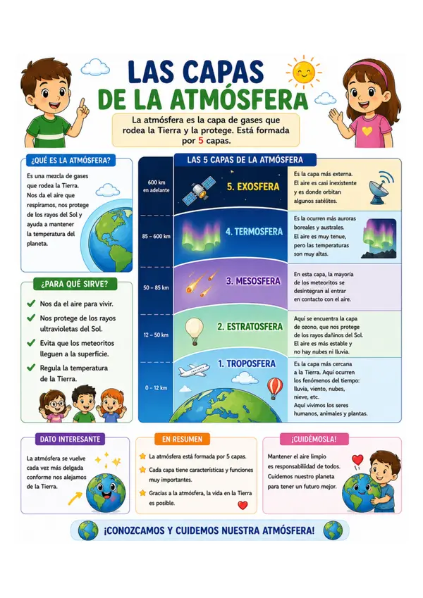 Afiche, cartel o poster "Las Capas de la Atmósfera" – Lámina educativa