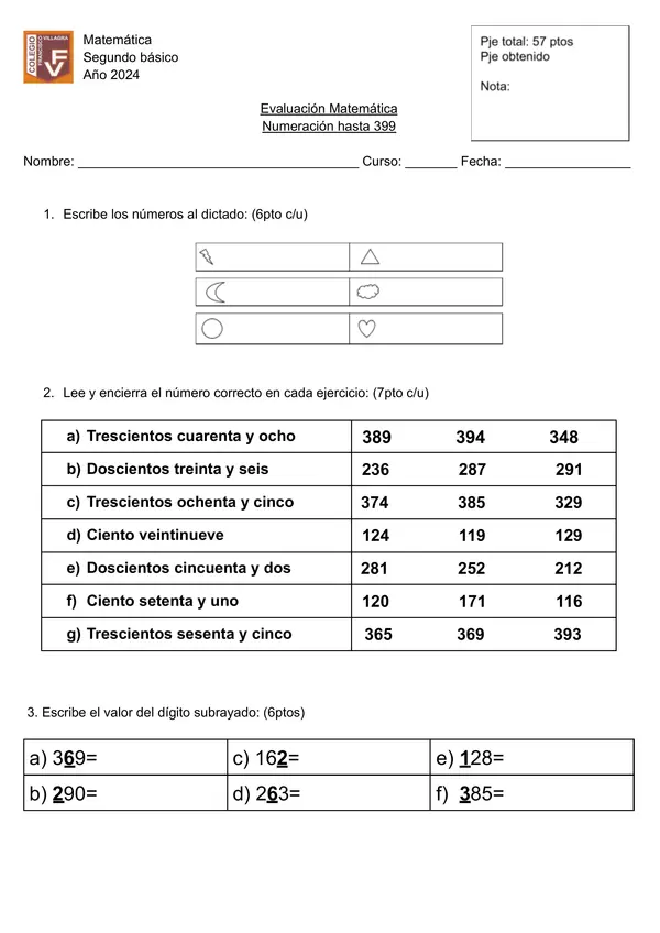 Numeración hasta 399