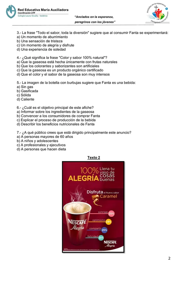 Evaluación Publicidad, textos informativos e infografías - 6° Básico 