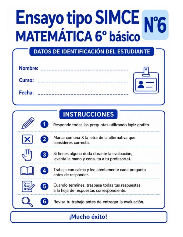 ENSAYO SIMCE 6 MATEMÁTICA  6°