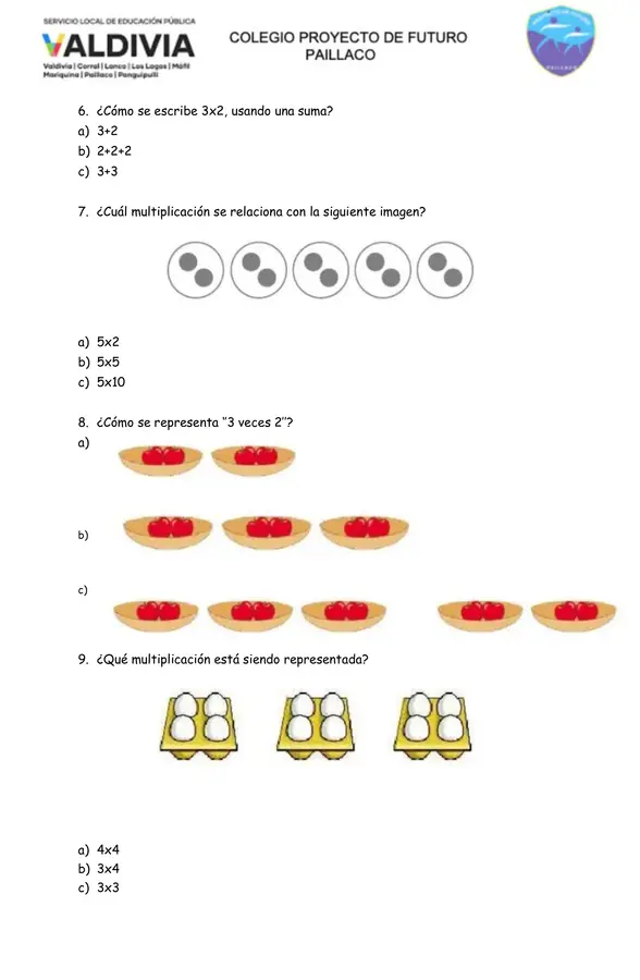 evaluación suma iterada - multiplicación segundo básico