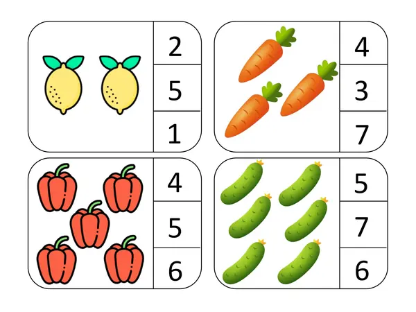Tarjetas identificación de cantidad 1 a 10