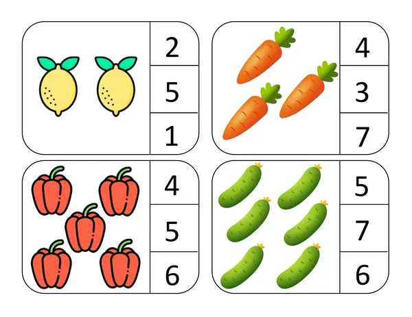 Tarjetas identificación de cantidad 1 a 10