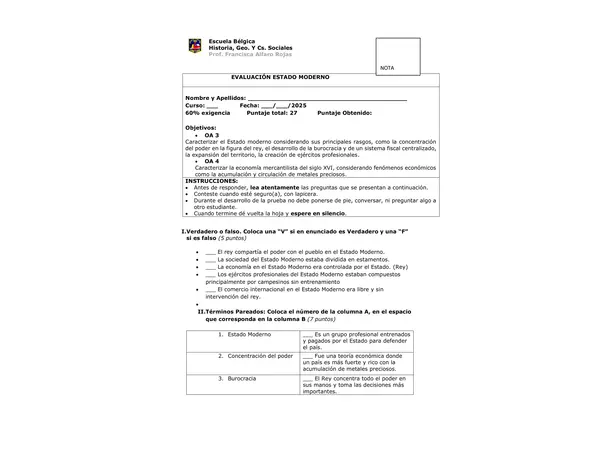 Evaluación Estado Moderno