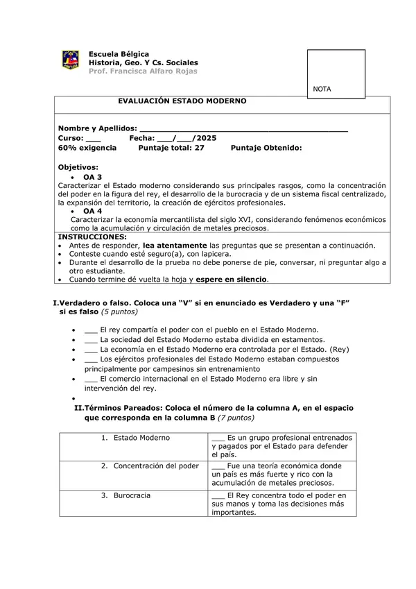 Evaluación Estado Moderno