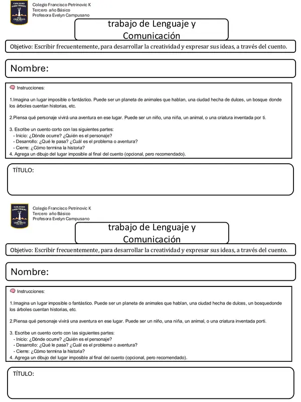 TRABAJO PARA ESCRIBIR UN CUENTO