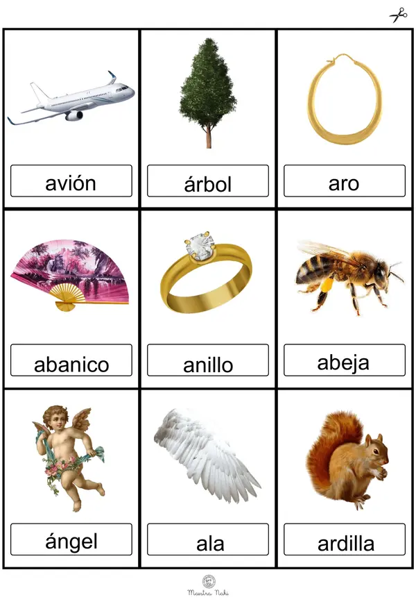 Tarjetas para la identificación de vocales. 