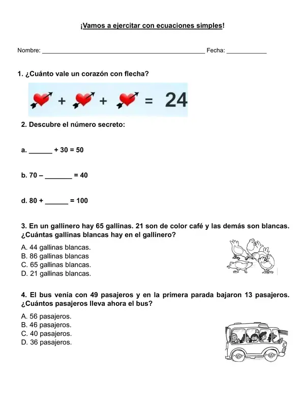 Guía ecuaciones simples 3° año básico