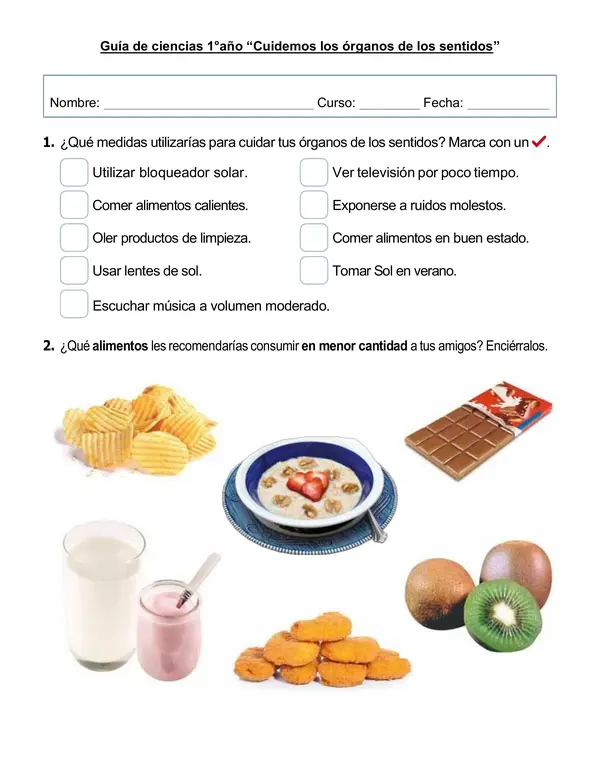 Guía de ciencias 1° año "Cuidemos los órganos de los sentidos"