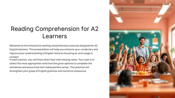 PowerPoint on completing stories with verbs (A2 Level)